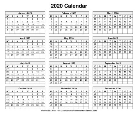 printable year  calendar