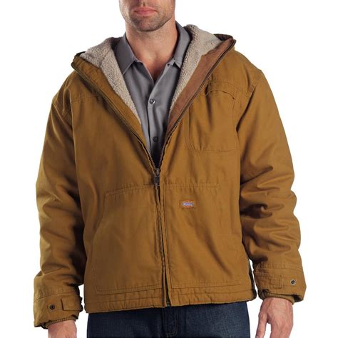 dickies men  large duck sherpa lined hooded rinsed brown duck jacket tjrbd xl rg  home