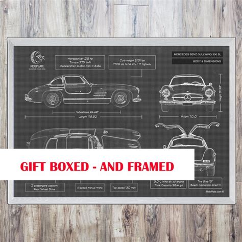 mercedes benz gullwing poster gift automotive art blueprint etsy