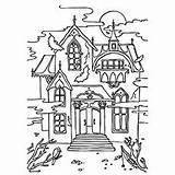 Haunted House Coloring Pages Colouring Printable Mansion Spider Web Old sketch template