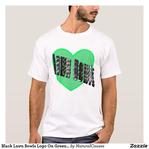 Black Lawn Bowls Logo On Green Heart Mens White Tshirt Bowl Logo