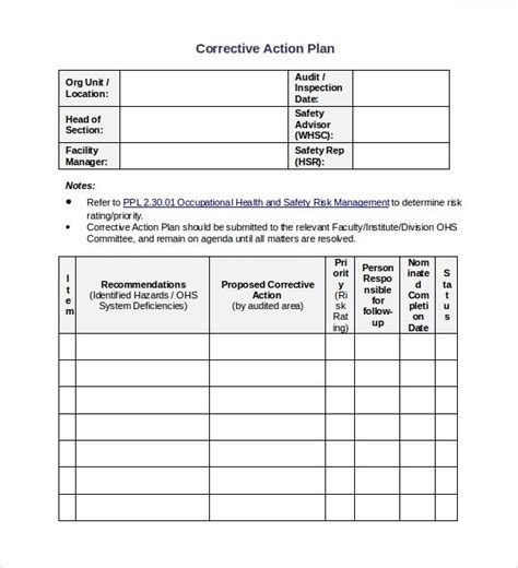 corrective action plan template excel printable word searches