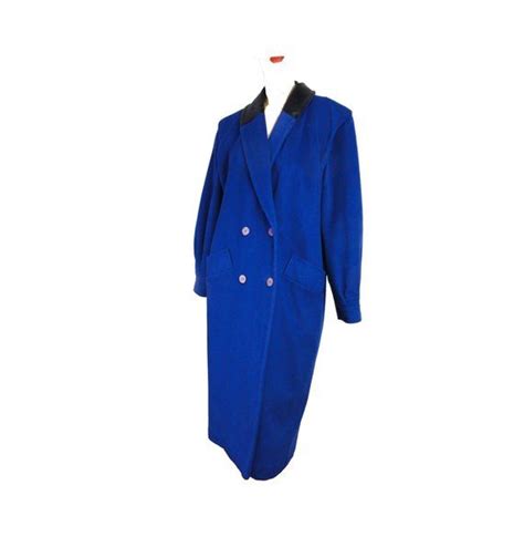 Vintage 1980s Coat Royal Blue Full Length Wool Winter Coat