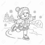 Sports Winter Coloring Pages Outline Cartoon Skating Girl Book Kids Stock Illustration Printable Getcolorings Sport Getdrawings sketch template