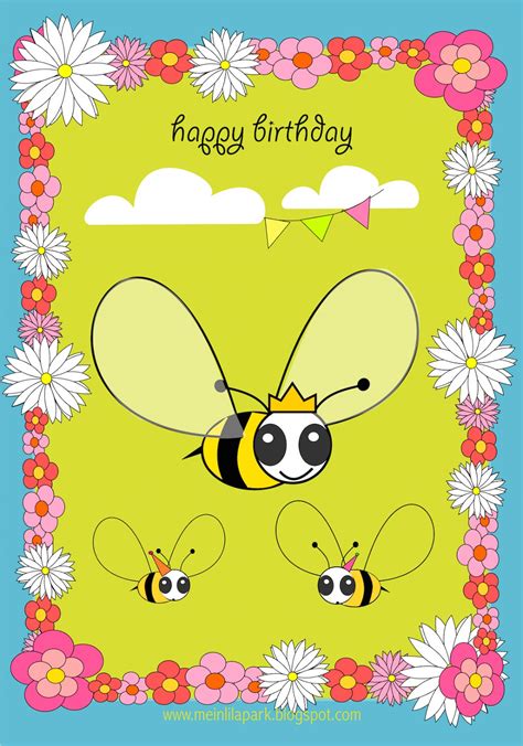 printable happy birthday card  kids ausdruckbare geburtstagskarte freebie meinlilapark