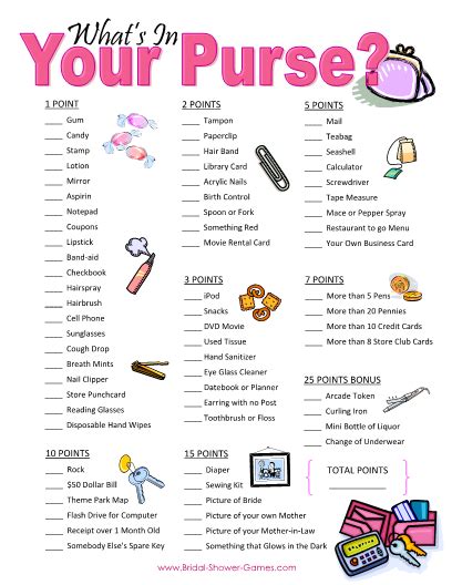 printable whats   purse game extended atbridal shower gamescom
