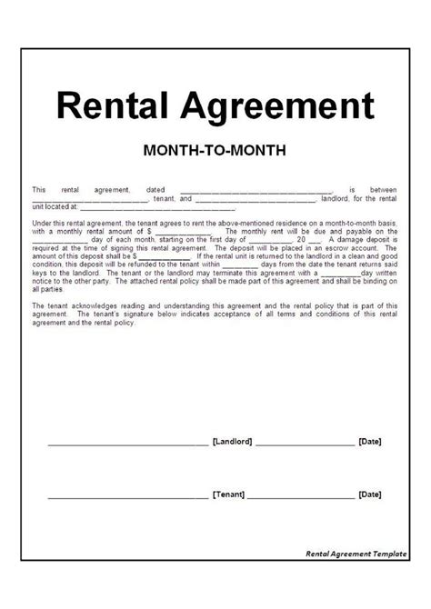 month  month rental agreement form   rental agreement