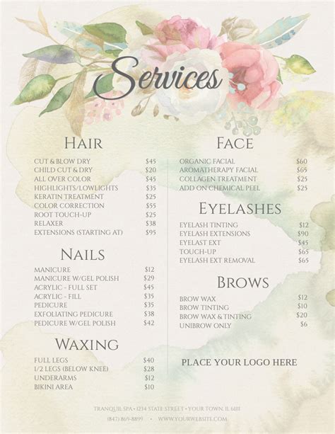 hair menu template