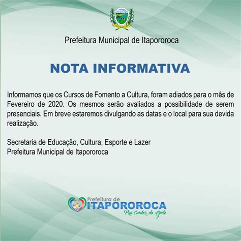 nota informativa geral prefeitura municipal de itapororoca