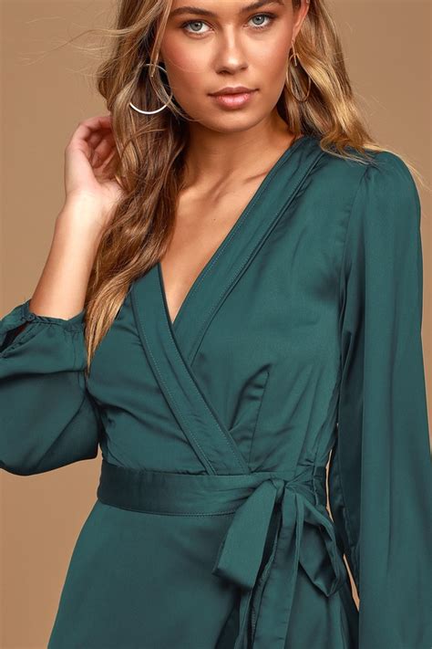Emerald Green Satin Wrap Dress Dresses Images 2022