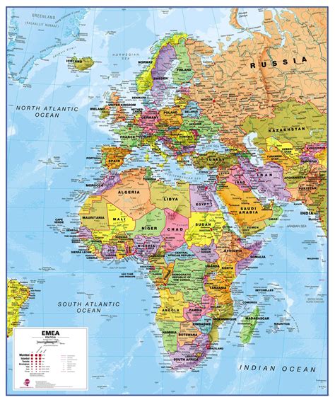 europa naher osten afrika emea politische karte poster groesse finish