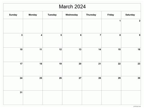 march calendar  template printable calendar