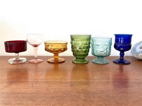 Rainbow Glass Goblet Set Of 6 Vintage Colored Glass Set Etsy Glass