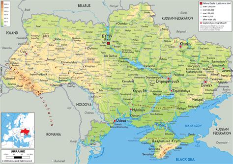 physical map  ukraine ezilon maps