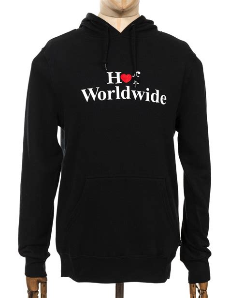 huf love huf worldwide hooded sweatshirt black clothing  fat buddha store uk