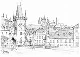 Prague Drawing Pont Charles Choose Board Architecture sketch template