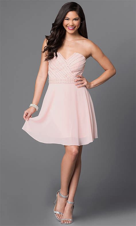 Light Pink Beaded Bodice Homecoming Dress Promgirl