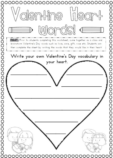 valentines day writing worksheets vocabulary    page
