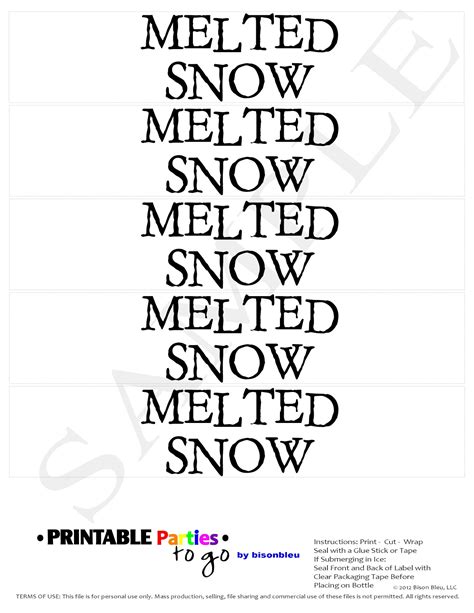 melted snow water bottle labels  printable printable templates