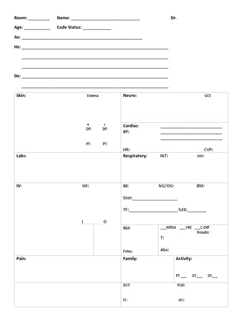 icu report sheet template