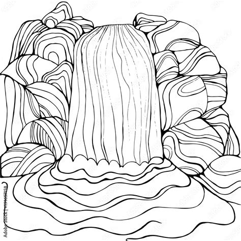 waterfall coloring page  children  adults stock vector adobe stock