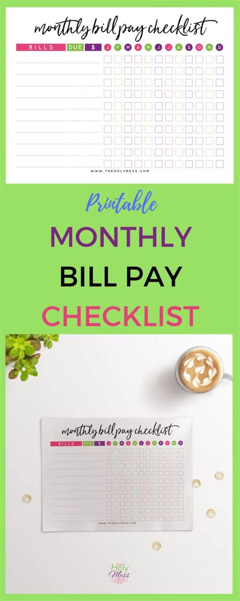 printable monthly bill pay checklist paying bills bill pay checklist
