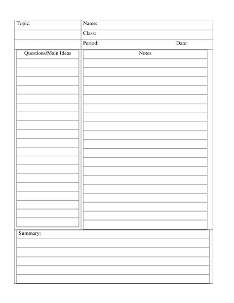 cornell notes template printable