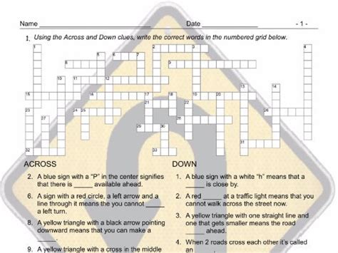 road signs directions crossword puzzle teaching resources