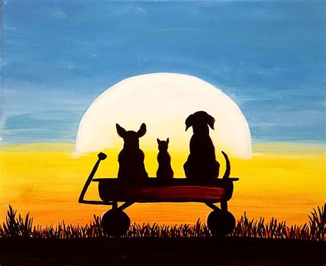 cats dogs silhouette painting easy dog painting simple acrylic paintings