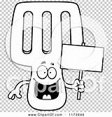 Spatula Mascot Holding Sign Happy Outlined Coloring Cartoon Clipart Vector Thoman Cory sketch template