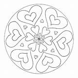 Mandala Hearts Mandalas Coloring Heart Symmetrical Kigaportal sketch template