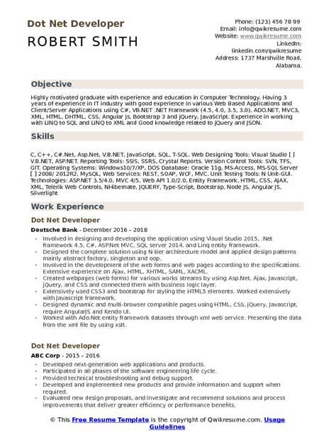 sample resume  experienced net developer chuckkrone blog