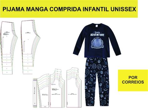 molde modelagem pijama infantil unissex manga longa correios no elo7