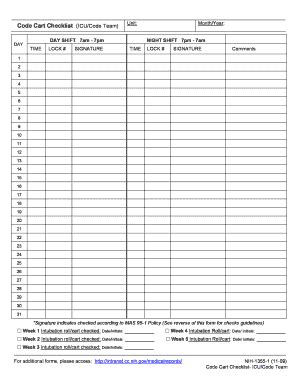 monthly crash cart checklist printable form