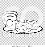 Donuts Outline Plate Coloring Cup Coffee Illustration Rf Royalty Clipart Toon Hit sketch template