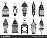 Arabic Coloring Pages Silhouette Template Lanterns Printable Vector Depositphotos sketch template