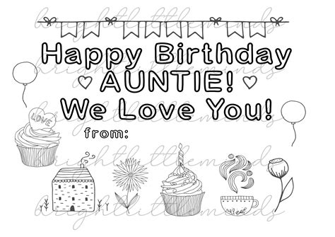 instant  printable happy birthday auntie diy kids activity