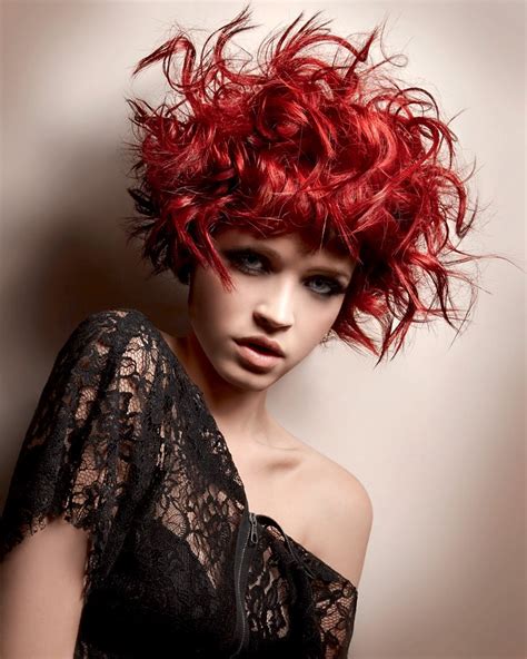 messy looking red curly hairstyle with blunt bangs hairstyles