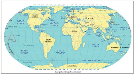 printable world map  oceans names world map  countries