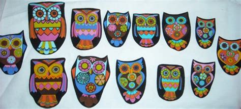 5 pc retro owls peace sign no sew iron on appliques cotton