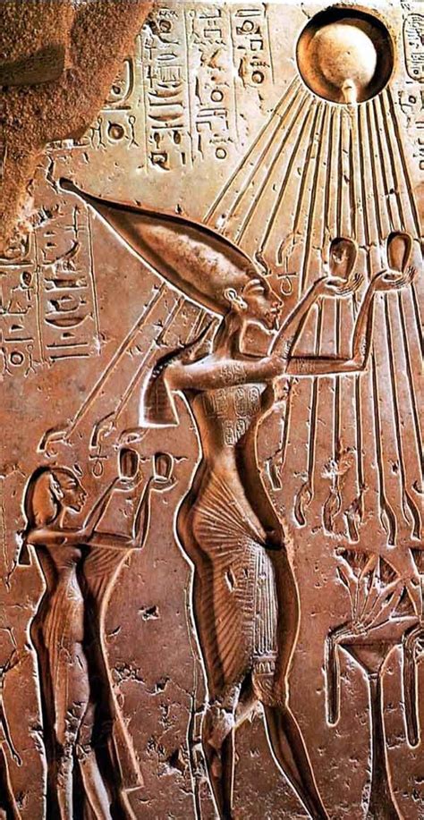 King Akhenaten And His Wife Nefertiti Praying To The Sun