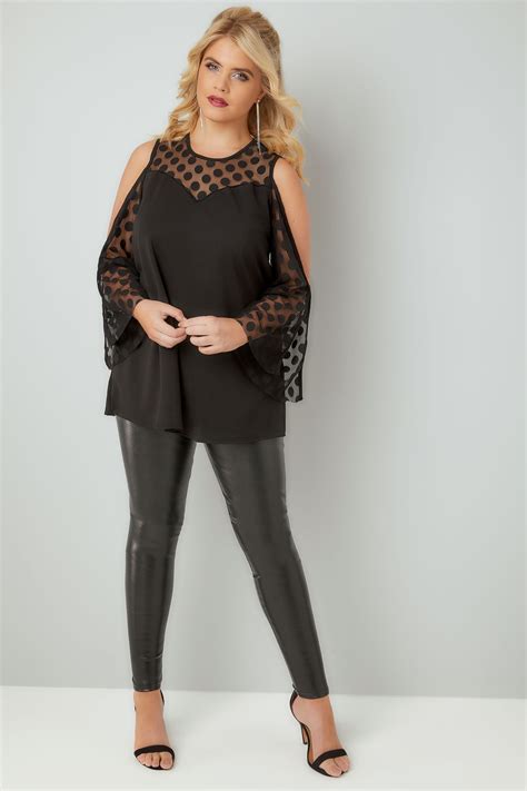 limited collection black open arm top with spot mesh insert plus size 16 to 32