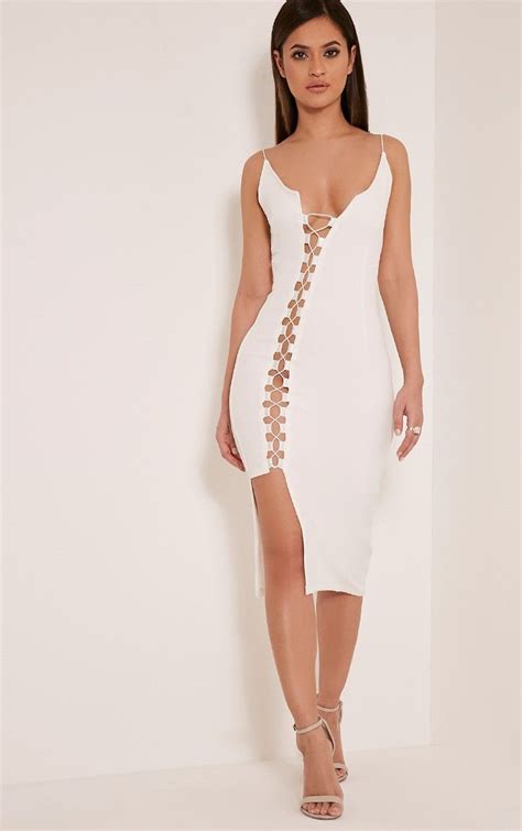 Lovina White Lace Up Bodycon Dress Bodycon Dress With Sleeves Bodycon