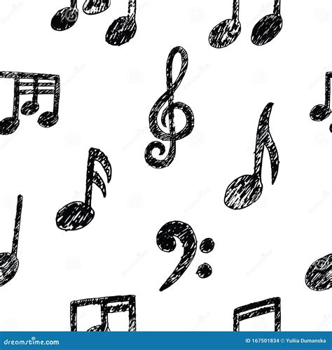 vector hand drawn  note seamless pattern sketch cartoon musician sign childish doodle