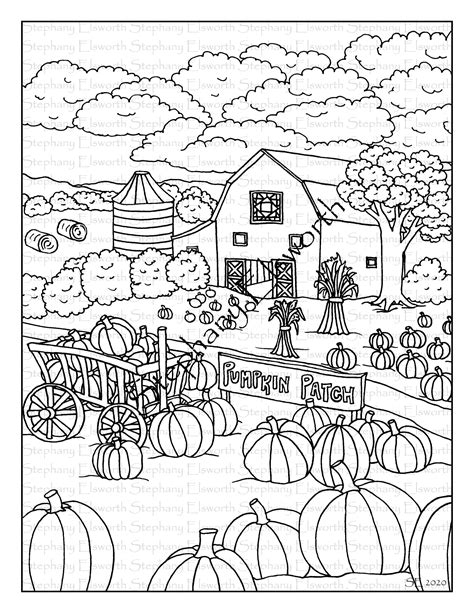 pumpkin patch     printable instant  coloring etsy