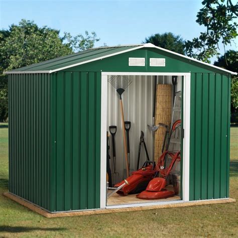 metal garden shed xft  green white apex roof homegenies