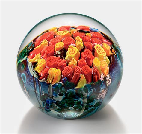 Red And Yellow Roses Bouquet Paperweight By Shawn Messenger Art Glass