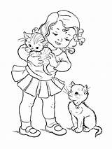 Fillette Chatons Coloriage Colorier Ausmalbilder Gatos Kitten Coloriages Malvorlagen Enfant Katzen Schritt Chats sketch template