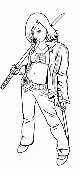 Lineart Swordswoman sketch template