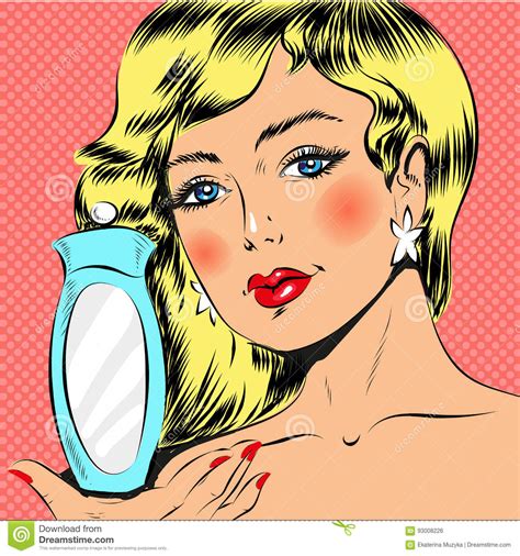 Vector Pop Art Illustration Of Woman Holding Perfume Bottle Stock